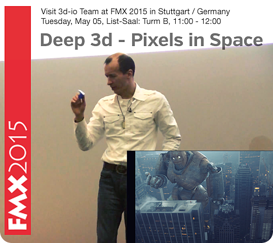 An absolute must for all VFX fans and professionals - the "FMX 2015" opens it doors and we will be there on Thusday 05th March, 2015 at 11:00 h. During the event we will present at Autodesk Inc booth  an unique technology and design presentation about creating, correct exporting and prost-processing different pixel data from 3d software in post-production: Deep 3d - Pixels in Space Igor Posavec & Christian Kandler(3d-io games & video production GmbH) at Autodesk Inc. Booth Tuesday, May 05, List-Saal: Turm B, 11:00 - 12:00 "3d is good, post-processing is better", Lenin would remark today. Advanced image manipulation requires additional data from the 3d scene. The fundamental complexity of deep compositing, gamma and render elements trouble many CG artists. Imagine a way to add exact and non-destructive motion blur, fog or DOF during 2d editing to save time and allow flexible correction passes.   Read the full Event details here: 3d-io at FMX 2015   About Igor Posavec Igor Posavec, CEO, 3d-io games & video production GmbH, www.3d-io.com Igor Posavec is an illustrious 3D designer, visual developer and lecturer for digital art and technology. His experience includes 20 years of design, game art and product design. In addition to his 3d art, he is an expert in the research of new visual forms and experiences as well as concepts for innovative 3d software tools. About Autodesk Autodesk, Inc., is a leader in 3D design, engineering and entertainment software. Customers across the manufacturing, architecture, building, construction, and media and entertainment industries—including the last 18 Academy Award winners for Best Visual Effects—use Autodesk software to design, visualize, and simulate their ideas before they're ever built or created. From blockbuster visual effects and buildings that create their own energy to electric cars and the batteries that power them, the work of our 3D software customers is everywhere you look.
